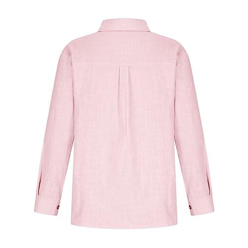 Long Sleeve Button Down Shirts for Women Plus Size Cotton Linen Business Casual Tops Fall Fashion Blouses 2025 Fall Tops for Women 2023 Trendy Pink XL