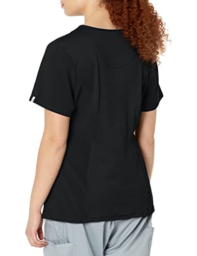 Cherokee Infinity Scrubs for Women Round Neck Scrub Top with 3 Pockets & 360° Stretch 2624A, L, Black