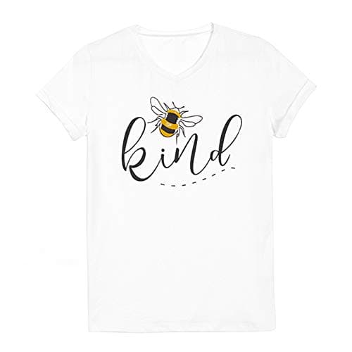 Womens Be Kind Graphic Tees V Neck Cute Printed Summer Casual T Shirts Tops (White,Large)
