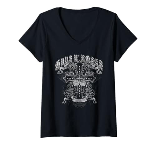 Womens Guns N' Roses Official Vintage White Cross V-Neck T-Shirt