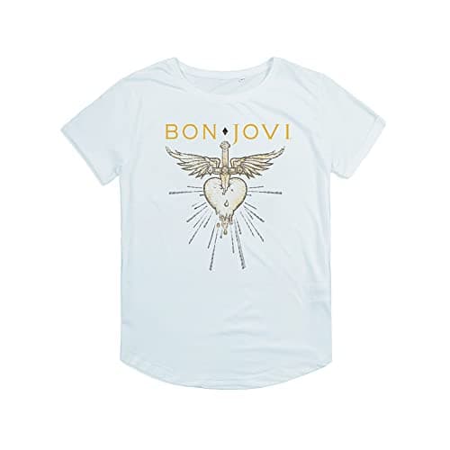 Bon Jovi Greatest Hits Women's Rolled Sleeve Fashion T Shirt, Sky Blue, Medium