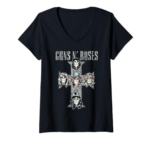 Womens Guns N' Roses Official Vintage Cross V-Neck T-Shirt Small