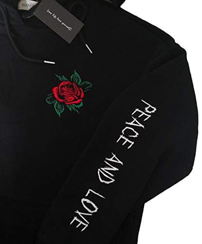 SUNNY GUO Rose Embroidered Hoodie For Men Women Long Sleeve Letters Printed Hip Hop Hoodie Hooded Sweatshirt