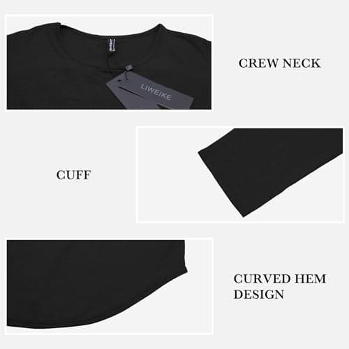 LIWEIKE Mens Hipster Hip Hop Longline Crewneck T-Shirt (Black, Large)