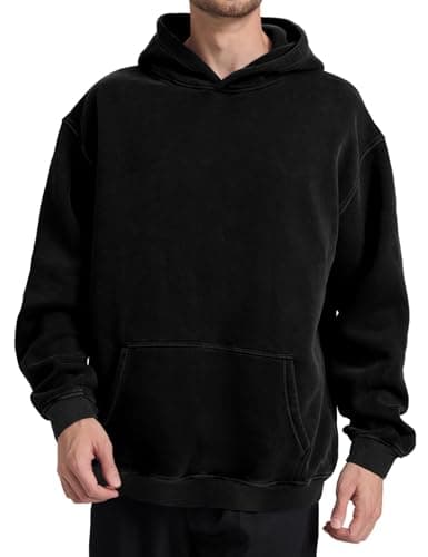 Hatant Mens Hoodies Pullover Oversized Sweatshirt Heavyweight Acid Washed Hoodie Big and Tall for Men Couples Streetwear, Workout, Casual, Black, L