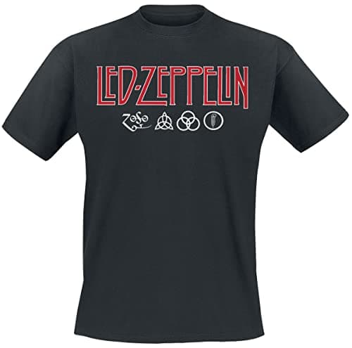 Led Zeppelin Men's Logo & Symbols Slim Fit T-Shirt Large Black