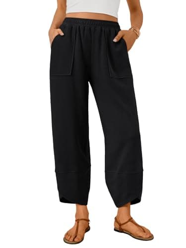 Trendy Queen Women's Wide Leg Pants, Soft Cotton Blend with Pockets for Casual Summer Black L