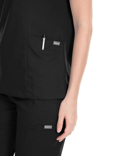 niaahinn Scrub Suit Set for Women Modern V-neck Top & Tapered Leg Jogger Pants with Drawstring Medical Nursing Uniforms Set (Black, M)