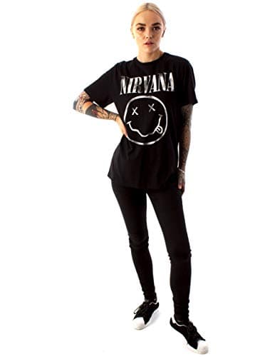 Nirvana Mens T-Shirt | Adults Short Sleeve Graphic Tee in Black | Classic Grunge Distressed Band Logo Print Apparel Top