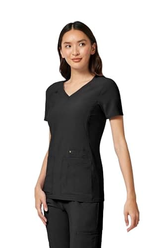 Cherokee Women's Iflex V-Neck Knit Panel Top, Black, M