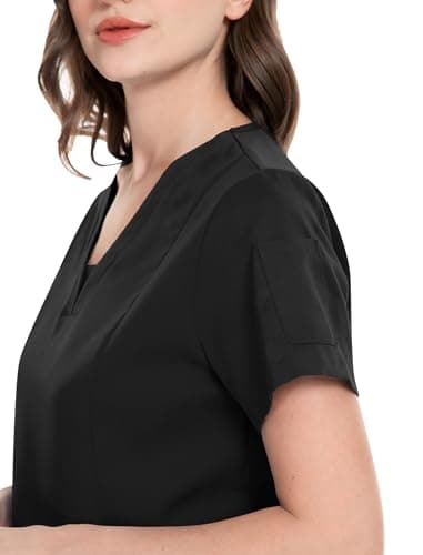 niaahinn Scrub Suit Set for Women Modern V-neck Top & Tapered Leg Jogger Pants with Drawstring Medical Nursing Uniforms Set (Black, M)