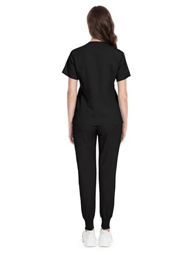 Niaahinn Women's Scrub Top with Classic V-Neck & Yoga Jogger Pants Medical Nursing Uniform Scrub Set (Black, M)
