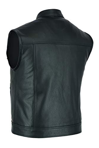 A&H Apparel Mens Genuine Cowhide Leather Biker Vest - Motorcycle Gear with Pockets - Sleeveless Motorwear & Top Coat (Black, XL)