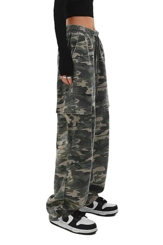 SESERAGI Cargo Pants Women Baggy Streetwear Y2K Drawstring Trousers Wide Leg Pants Camouflage M