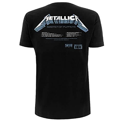 Metallica Unisex Tee: Master of Puppets Tracks (Back Print) - Large - Black