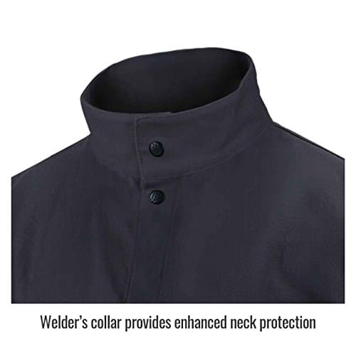 Black Stallion (FBK9-30C 30" Length, 9 oz Flame-Resistant Cotton Welding Jacket, Welder's Collar, Leather-Reinforced Snaps, Scribe Pocket and Inside Pocket, Black, Large