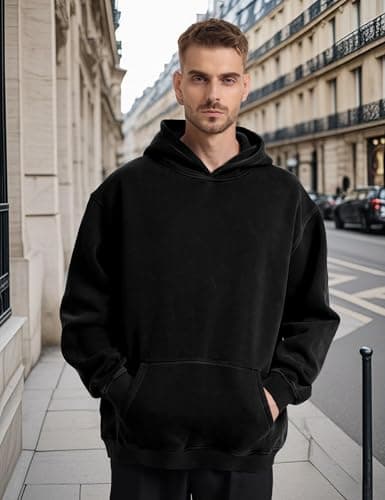 Hatant Mens Hoodies Pullover Oversized Sweatshirt Heavyweight Acid Washed Hoodie Big and Tall for Men Couples Streetwear, Workout, Casual, Black, L