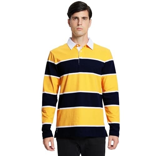 Men's Long Sleeve Polo Shirts for Men Casual Collared Striped Rugby Shirts for Men Soft Pique Cotton Dry Fit Golf Polo Shirts for Mens, 3XL