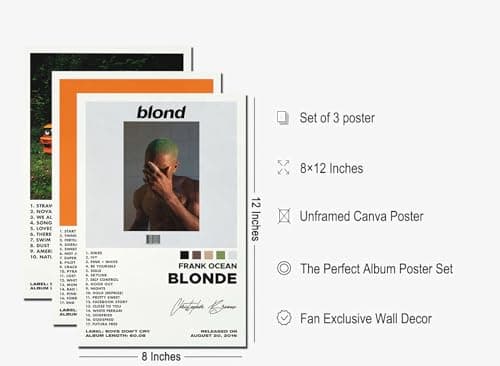 A Set of 3 Canvas Prints, Poster Set (Channel Orange,Ocean Blonde),Album Album Aesthetics 3-Piece Set, Unframed, 8x12IN