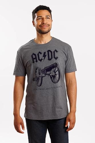 AC/DC Vintage Rock Band Music Group About to Rock Album Adult Grey T-Shirt Tee