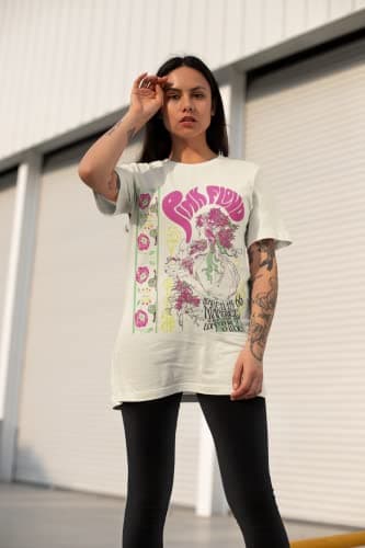 American Classics Pink Floyd Psychadelic Tea '66 Marquee London Adult Short Sleeve Vintage Style Graphic T-Shirt, Natural