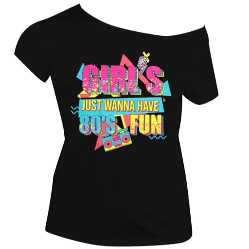 90s 80s Outfit for Women 80's Theme Party Disco Shirt Off the Shoulder Tops Vintage 90s Neon Off Shoulder Top