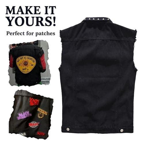 Cekaso Men's Denim Vest Punk Sleeveless Jean Jacket Rocker Studded Vests,Black,L