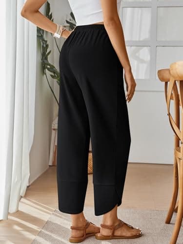 Trendy Queen Women's Wide Leg Pants, Soft Cotton Blend with Pockets for Casual Summer Black L