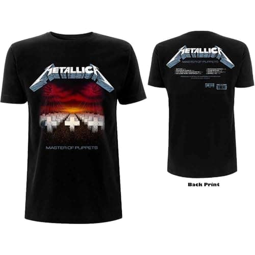 Metallica T Shirt Master of Puppets Tracks Band Logo Official Mens Black Size S