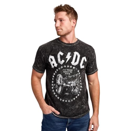 AC/DC for Those About to Rock Cannon Men's Black Cloud Wash Short Sleeve Tee-XL