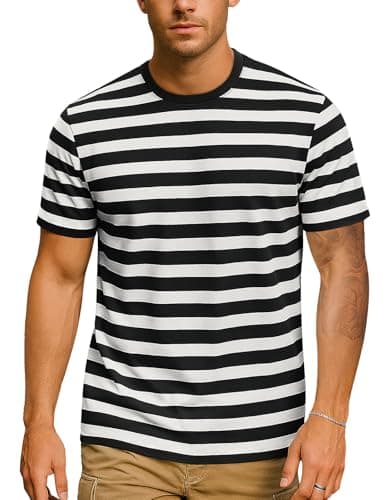 Zengjo Black and White Striped Shirt Men(L,Black&White WD)