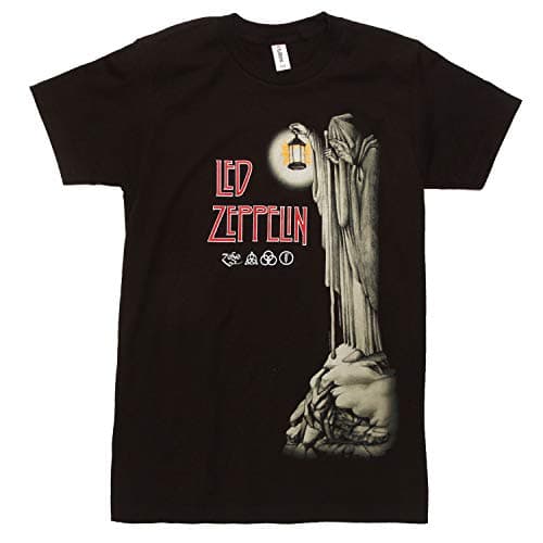 Led Zeppelin IV Album Graphic Zoso Symbol with Hermit Holding Lantern Mens Short Sleeve Crewneck T-Shirt - Black (X-Large)