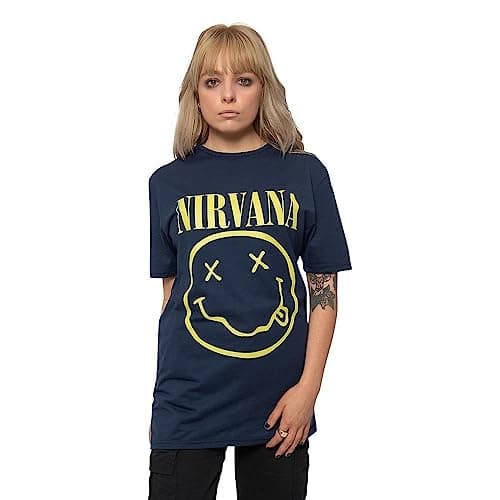 Nirvana T Shirt Yellow Smile Band Logo New Official Men's Black, Navy, XL