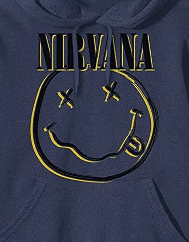 Nirvana Hoodie Inverse Smiley Band Logo Official Mens Navy Blue Pullover Size L