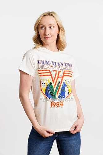 2Bhip Van Halen 1984 World Tour Adult Short Sleeve American Rock 80s Music Vintage Style Graphic T-Shirt - Large - Natural