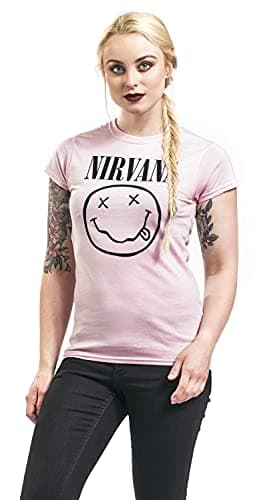 Nirvana T Shirt Classic Band Logo Official Womens Junior Fit Pink Size L