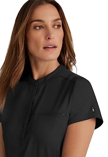 BARCO Grey’s Anatomy Spandex Stretch Direct Rush Scrub Top for Women – Black, 1-Pocket Shirt with Soft Touch – Moisture-Wicking, Wrinkle & Soil Release Fabric – Large, Regular Fit