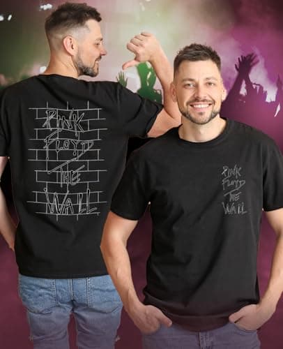 Tstars Pink Floyd The Wall Dark Side of The Moon Rock Band Tee for Men Classic Rock Front and Back T-Shirt Medium Black