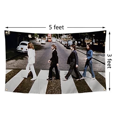 Musical Artist Flag Beatles-Abbey Road Album Cover Funny Poster Durable Man Cave Wall Flag with Brass Grommets 3x5 Feet Tapestry for College Dorm Room Decor,Outdoor,Bedroom, Parties gifts, travel, filming,events,festivals..