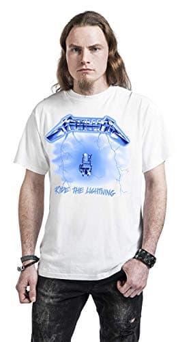 Metallica T Shirt Ride The Lightning Band Logo Official Mens White Size L