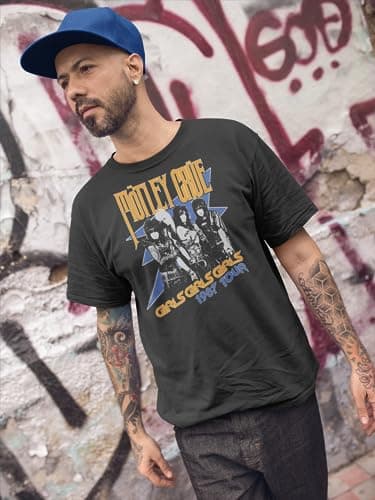 Motley Crue Rock Band Girls '87 Tour Mens Short Sleeve T Shirt 80s Vintage Graphic Tees Smoke