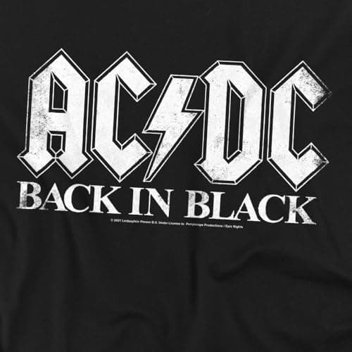 Popfunk Classic AC/DC Back in Black Mens Short Sleeve Graphic T-Shirt