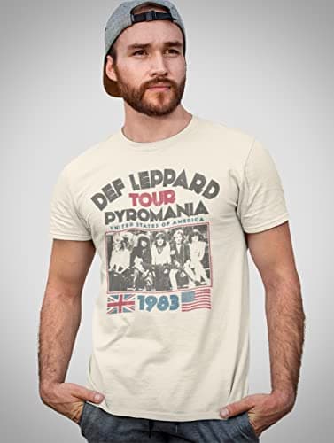 Def Leppard 1977 English Rock Band 1983 USA Pyromania Tour Natural Adult T-Shirt Large