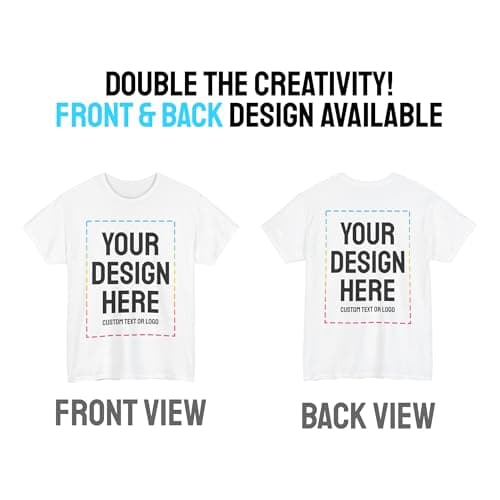 Custom T-Shirt Print with Text, Image or Logo - Personalized Printed Cotton Tees - Design Your Own Shirt for Men and Women - Bulk Packs (US, Alpha, Large, Regular, Regular, 1 Pack, White)