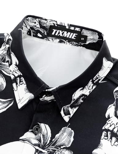 Mens Hawaiian Skull Floral Shirt Short Sleeve Button Down Casual Tropical Shirt