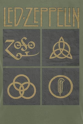 Led Zeppelin T Shirt Gold Symbols Logo Black Square Official Mens Green Size M