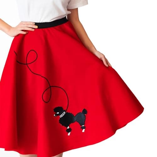 Hip Hop 50's Shop 1950s Adult 4 Piece Poodle Skirt Costume Outfit for Women with Accessories (glasses, socks, scarf) (3XLarge/4XLarge, Red)