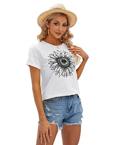 Cicy Bell Women's T Shirts Short Sleeve Tees Sunflower Graphic Loose Summer Tops