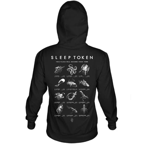 2Bhip Sleep Token Hoodie Depth Chart Adult Front & Back Print Black Hooded Sweatshirt Metal Rock Band Apparel