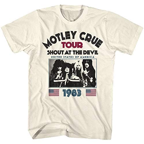 American Classics Motley Crue 80s Hair Band 1983 Shout at The Devil Tour Adult Short Sleeve T-Shirt Graphic Tee Off-White